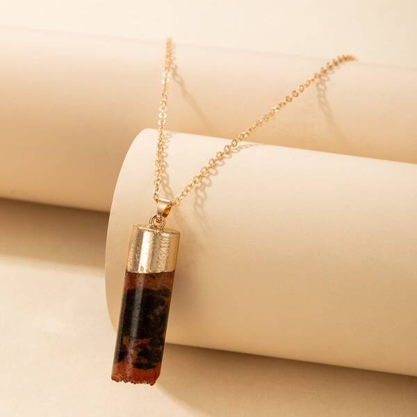 

Random Stone Pendant Necklace, Gold