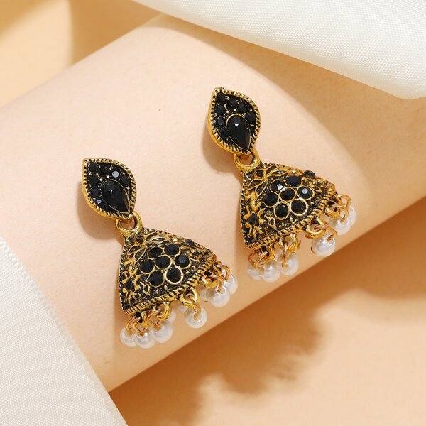 

Jhumka серьги-подвески со стразами, Чёрный