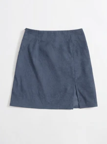 Muchica Váy Dây kéo màu trơn Giải trí - Màu xanh hải quân - Xem 3