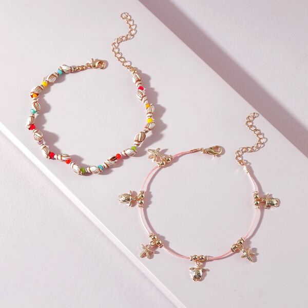 

2pcs Conch Decor Anklet, Gold