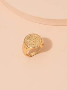 Flower & Leaf Textured Ring Valentines - Yellow Gold - View 1