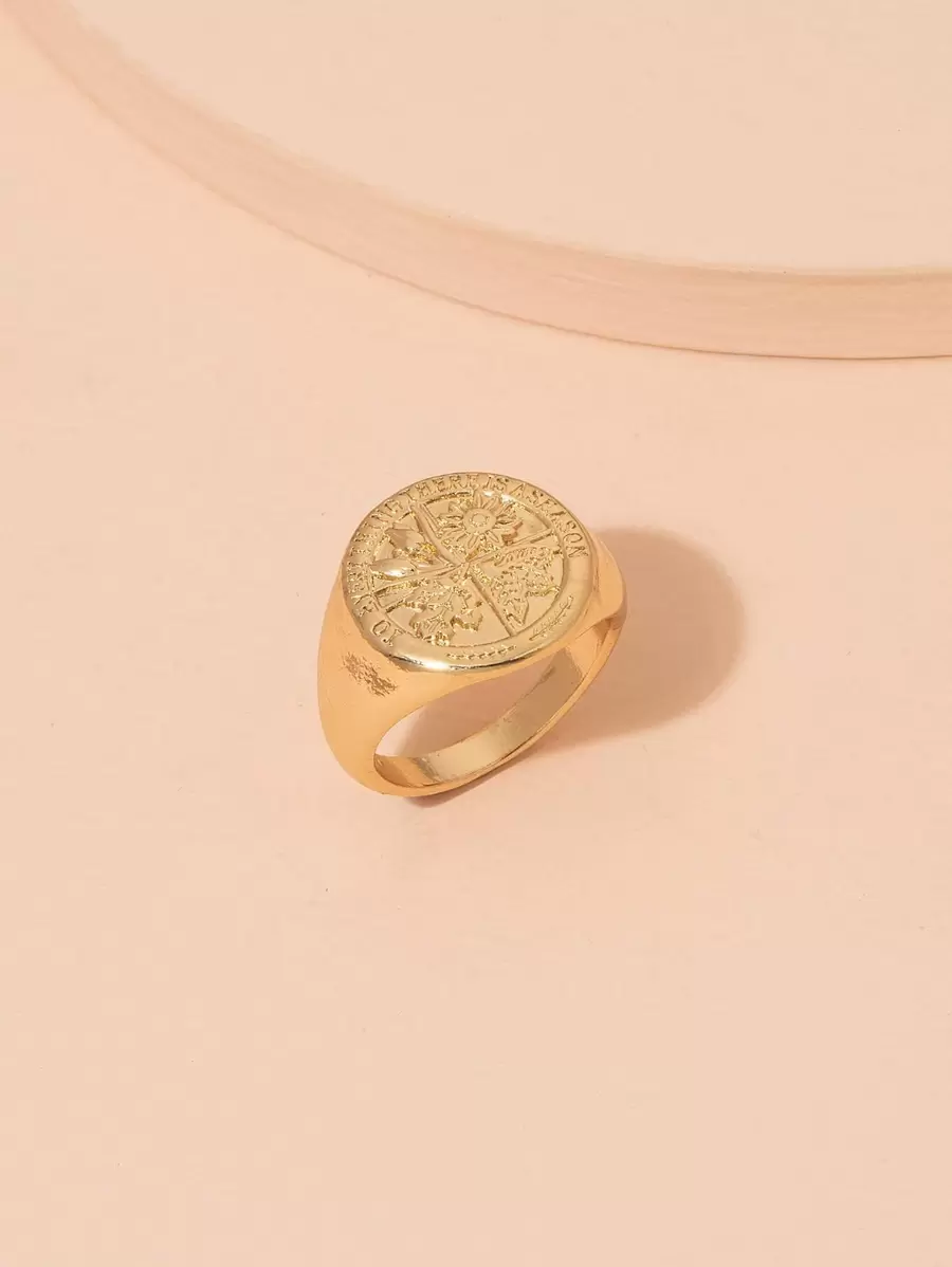 Flower & Leaf Textured Ring Valentines - Yellow Gold - View 1