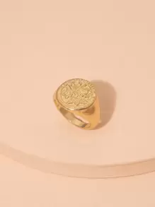 Flower & Leaf Textured Ring Valentines - Yellow Gold - View 2