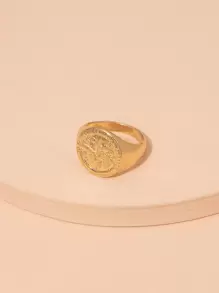 Flower & Leaf Textured Ring Valentines - Yellow Gold - View 3