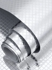 1roll Plaid Oil Proof Wall Sticker Rama Decoration Rama - Silver - View 1