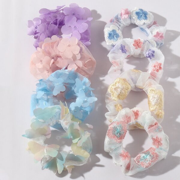 

8pcs Flower Pattern Scrunchies, Multicolor
