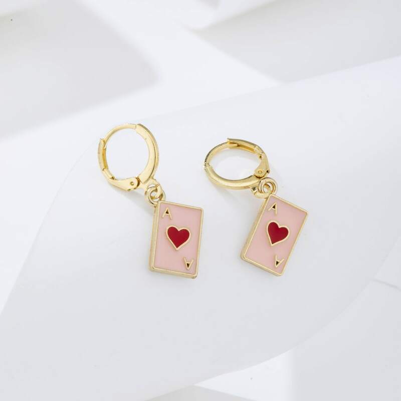 

Playing Card Design Earrings, Pink