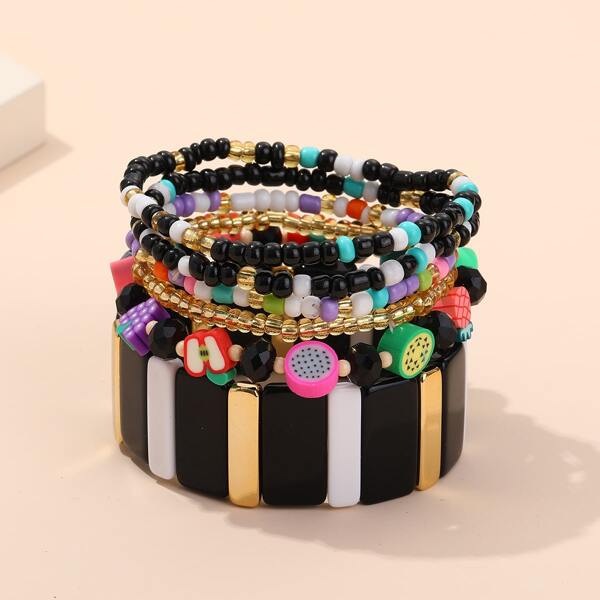 

6pcs Beaded Bracelet, Multicolor