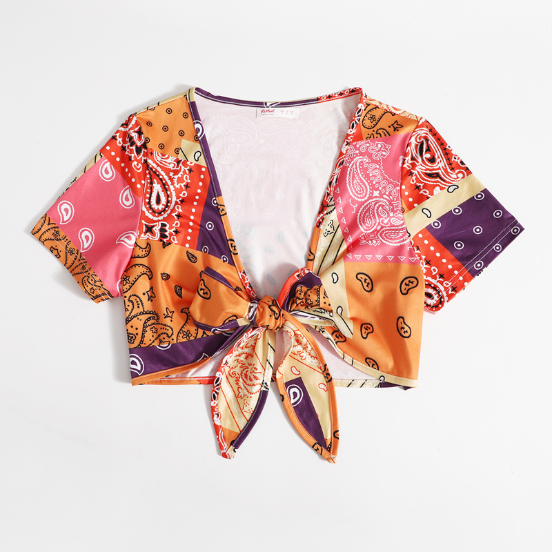 

Paisley Tie Front Top, Multicolor