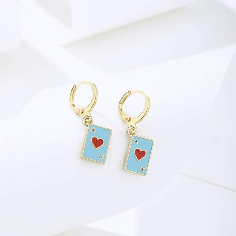 

Playing Card Design Earrings, Blue