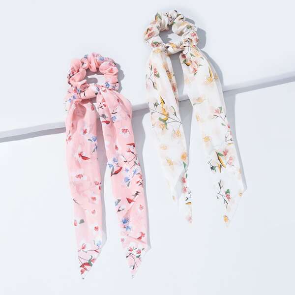 

2pcs Flower Print Hair Tie, Multicolor