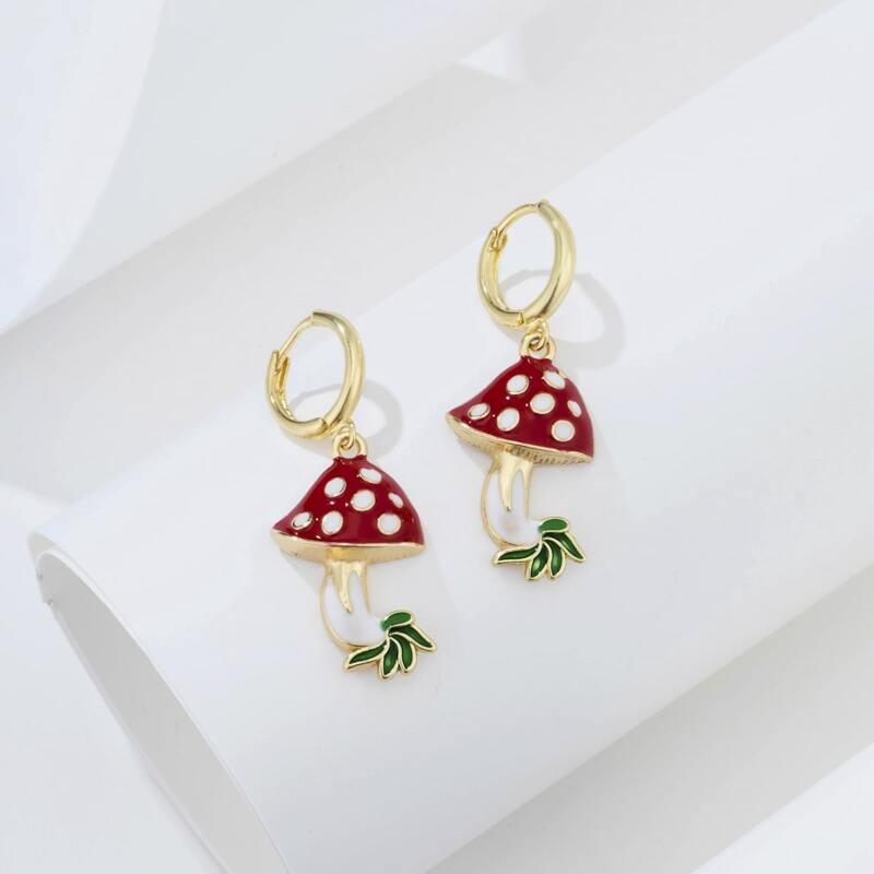

Mushroom Design Earrings, Red