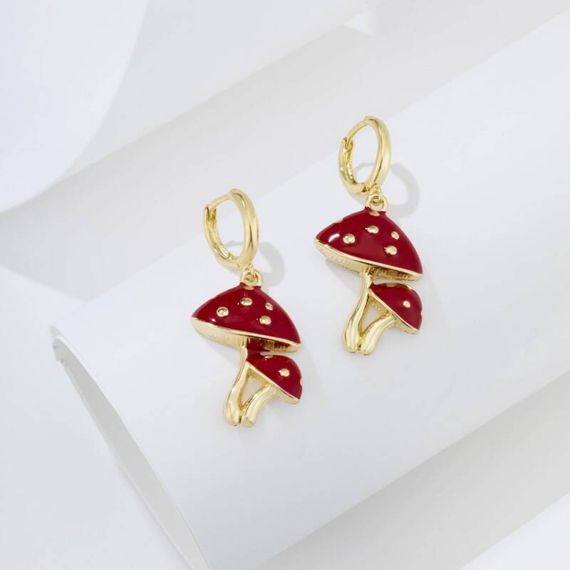 

Mushroom Design Earrings, Red