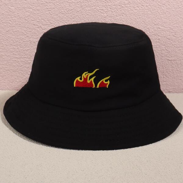 

Flame Embroidered Bucket Hat, Black