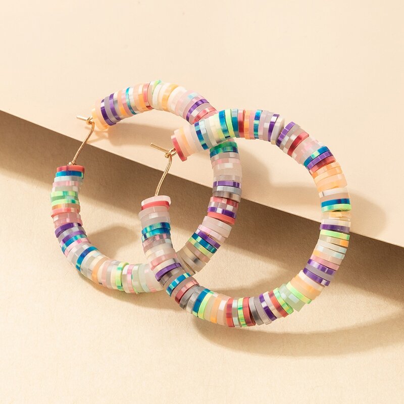 

Colorful Beaded Hoop Earrings, Multicolor
