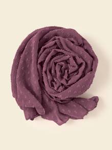 1pc Women's Jacquard Chiffon Soft Headscarf, Casual Arabic Long Scarf, Conservative Solid Color Hijab Suitable For Daily Use - Violet Purple - View 3