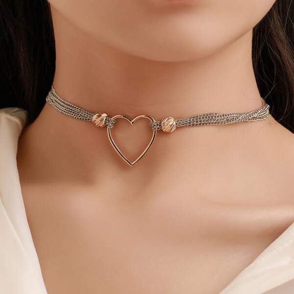 

Heart Decor Layered Necklace, Gold