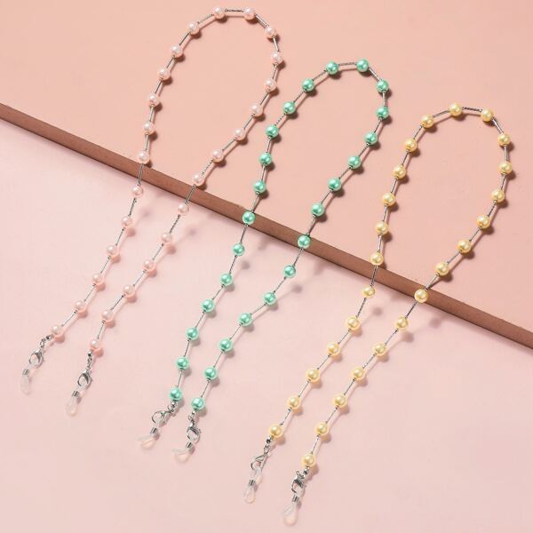 

3pcs Faux Pearl Decor Face Mask Chain, Multicolor