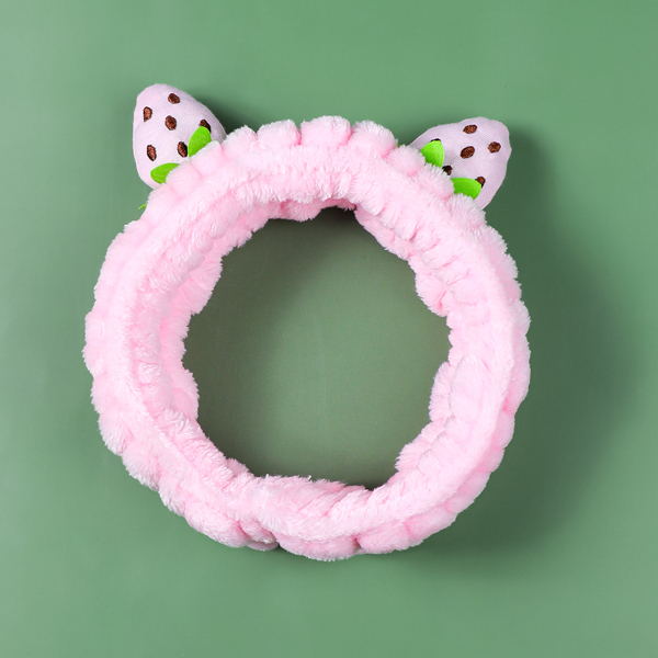 

1pc Strawberry Detail Bath Headband, Pink