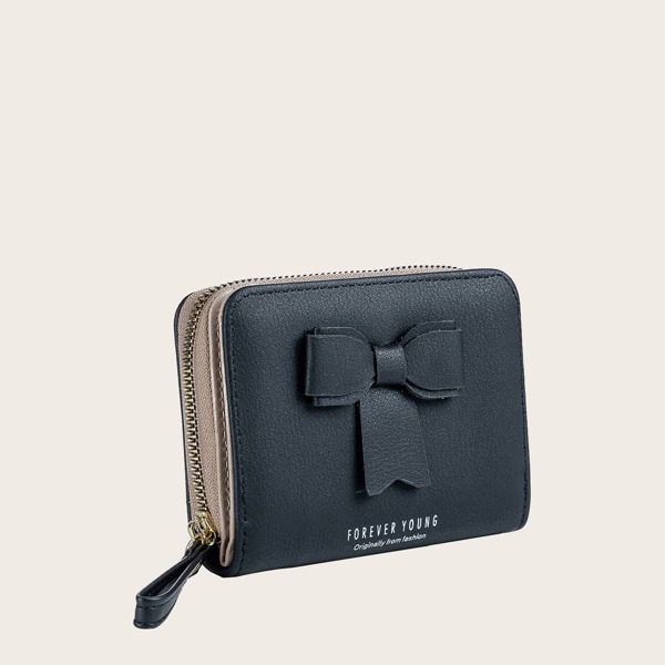 

Bow Decor Letter Graphic Small Wallet, Black