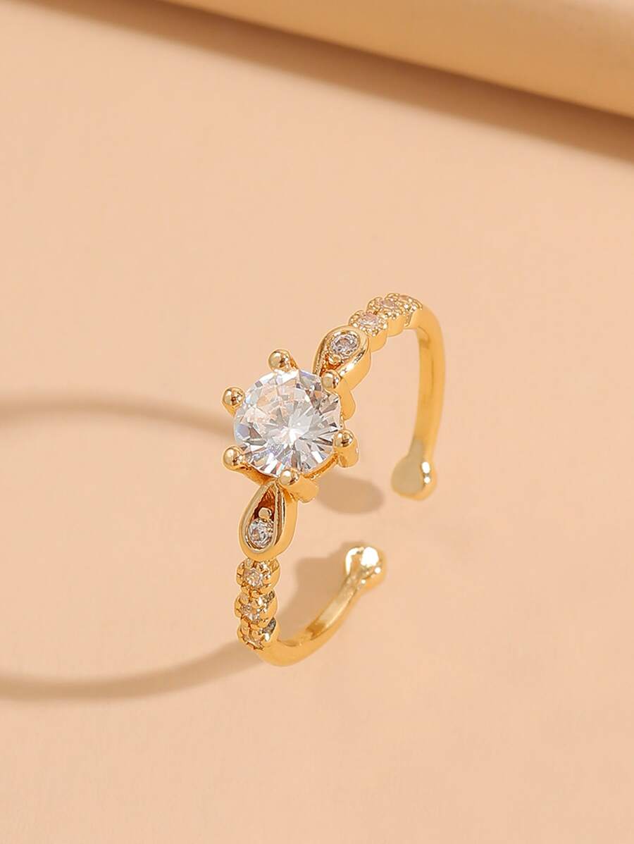 Anillo abierto con diseño de diamante de imitación - Amarillo Oro - Ver 1