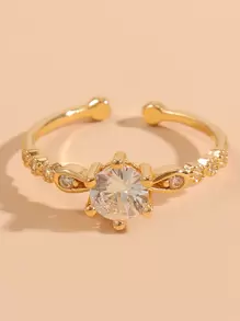 Anillo abierto con diseño de diamante de imitación - Amarillo Oro - Ver 3