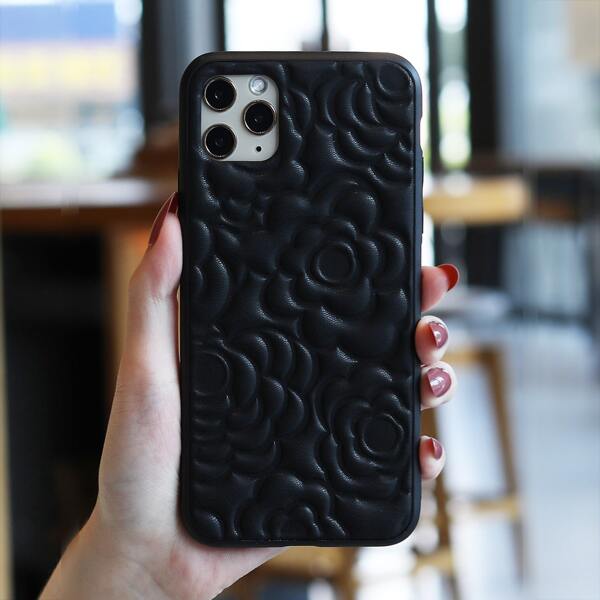 

Flower Embossed Phone Case, Black