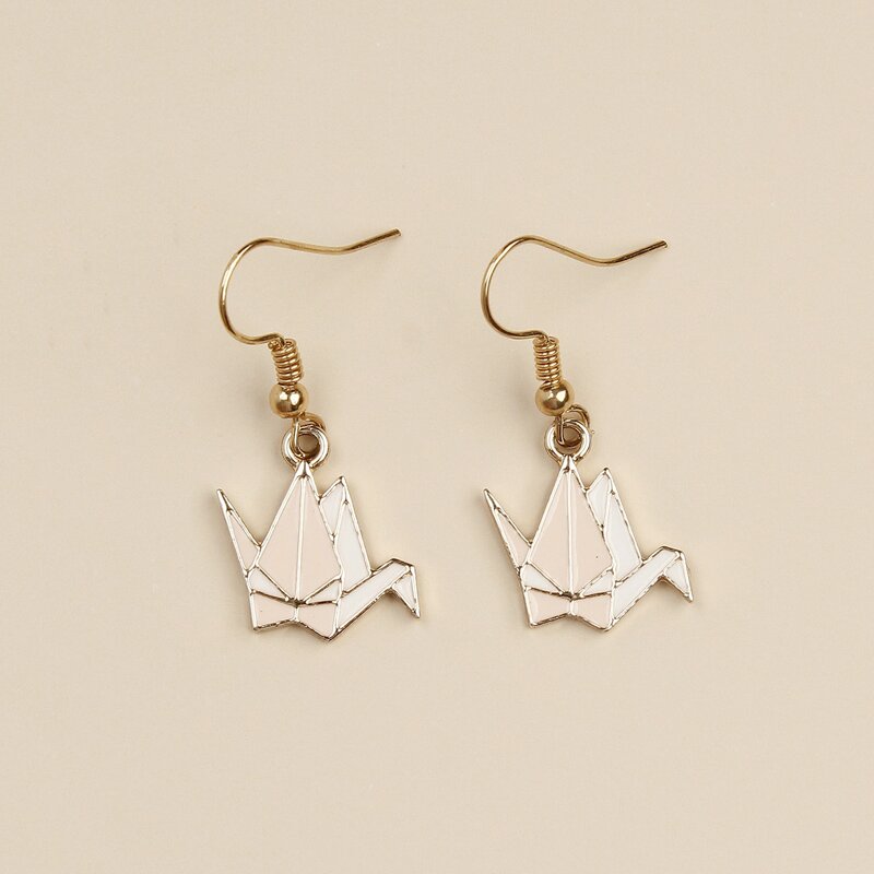 

Thousand Paper Cranes Design Drop Earrings, White