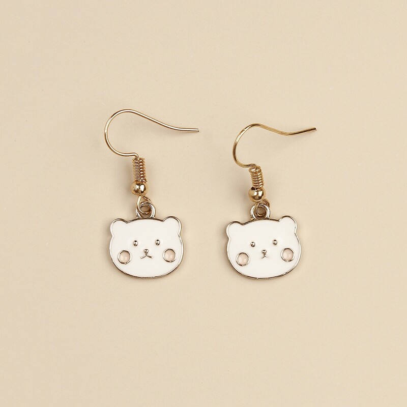 

Cat Design Drop Earrings, White