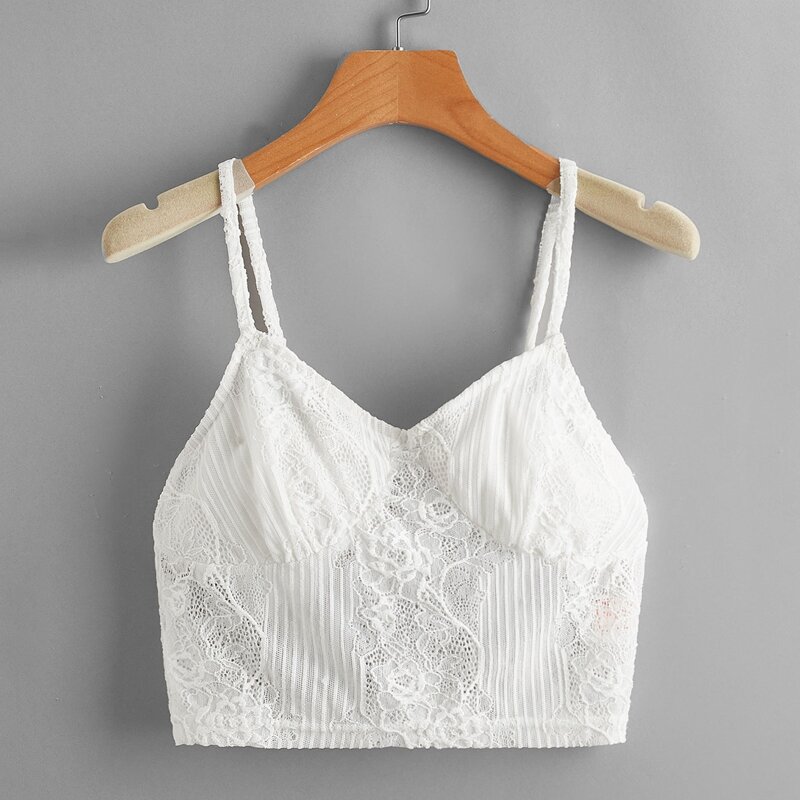 

Contrast Lace Crop Cami, White