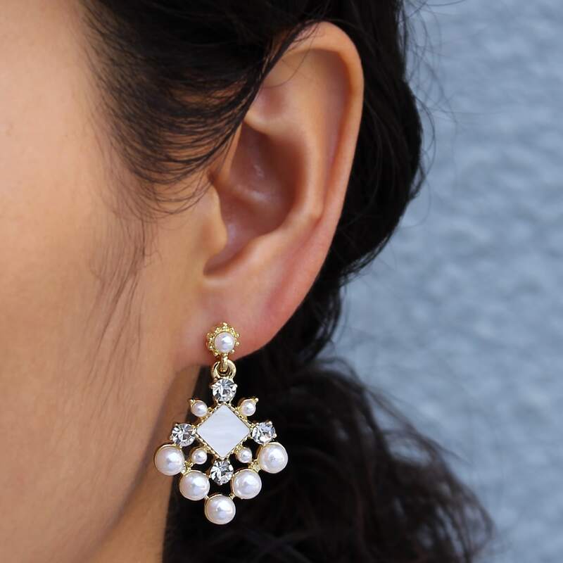 

Rhinestone & Faux Pearl Drop Earrings, Gold