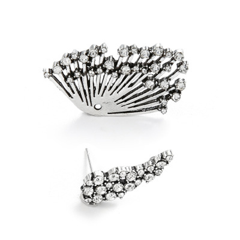 

1pc Rhinestone Feather Design Earring, Silver
