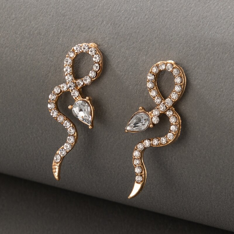 

Rhinestone Snake Design Earrings, Gold