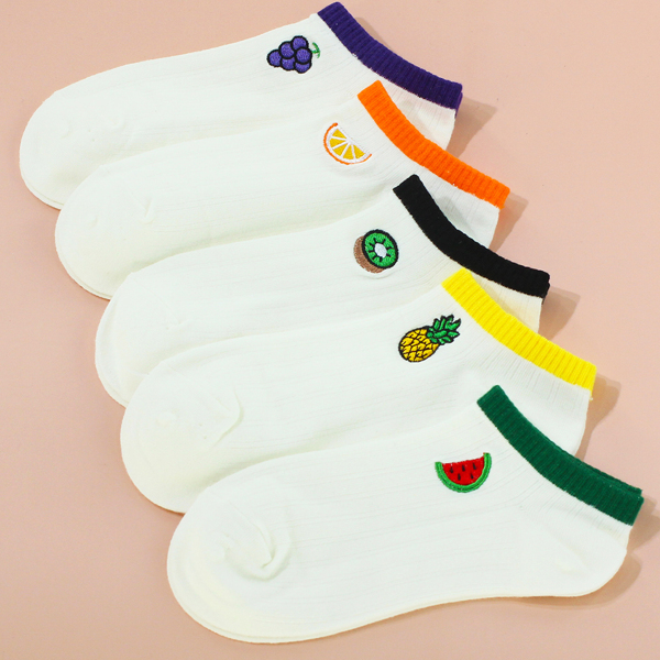 

5pairs Fruit Embroidered Socks, Multicolor
