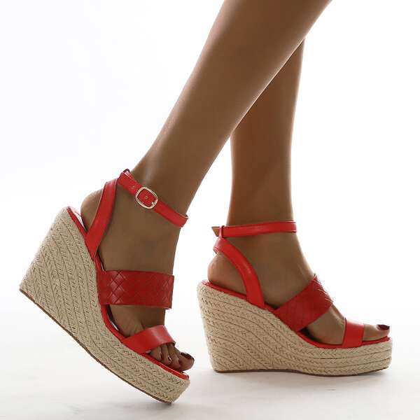 

Woven Pattern Espadrille Wedge Sandals, Red