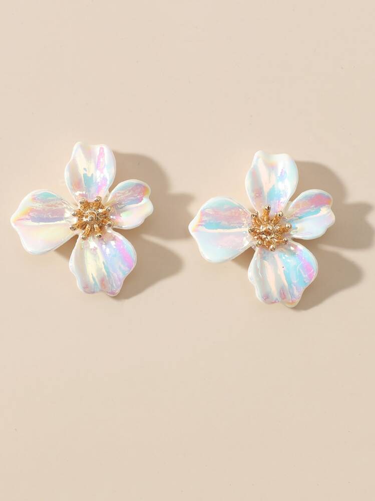 Flower Design Stud Earrings Valentines,Mom,Mother,Mother's Day,Gift - White - View 2