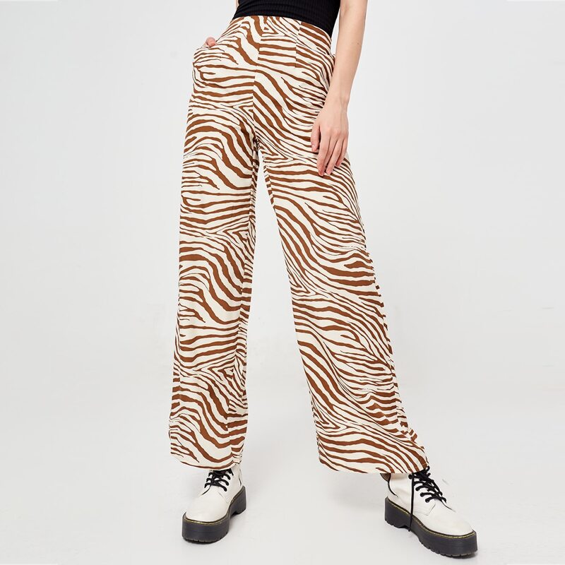 

High Waist Zebra Stripe Wide Leg Pants, Multicolor