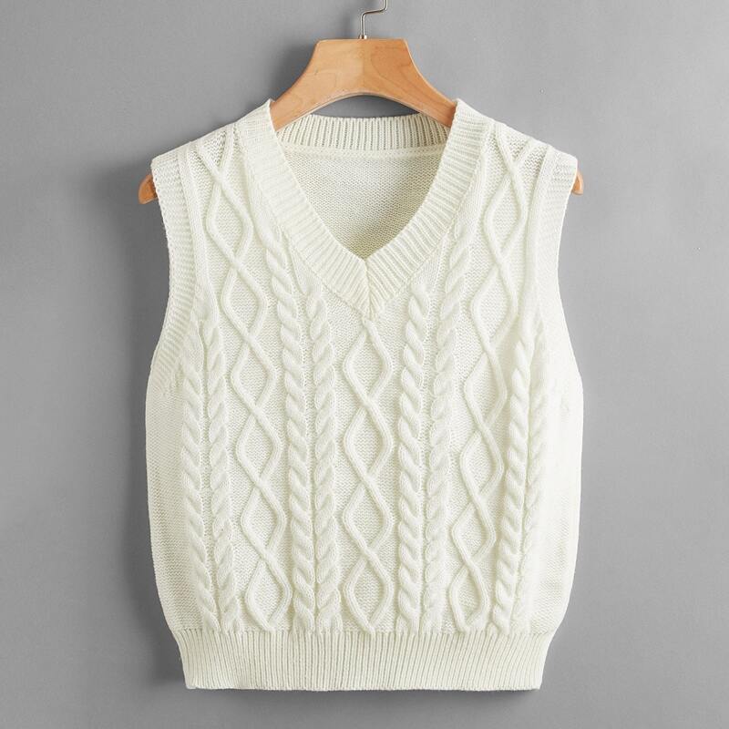 

Solid Cable Knit Vest, White