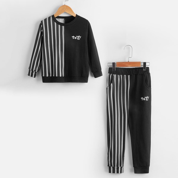 

Toddler Boys Striped & Slogan Graphic Sweatshirt & Sweatpants, Black