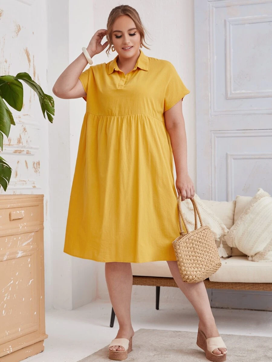SHEIN Plus Collared V-neck Smock Dress