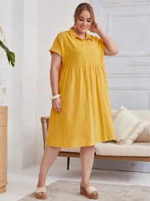 SHEIN Plus Collared V-neck Smock Dress