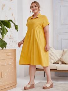 SHEIN Plus Collared V-neck Smock Dress