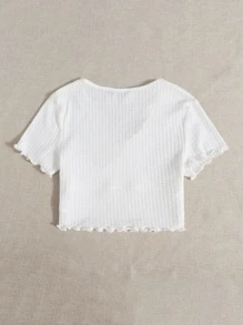 SHEIN Qutie Surplice Neck Lettuce Trim Tee - White - View 2