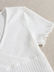 SHEIN Qutie Surplice Neck Lettuce Trim Tee - White - View 3