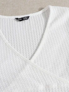 SHEIN Qutie Surplice Neck Lettuce Trim Tee - White - View 4