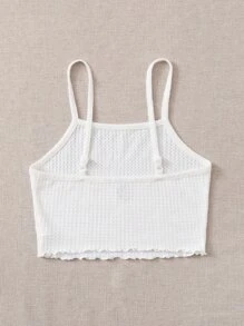 SHEIN EZwear Lettuce Trim Waffle Knit Cami Top - White - View 2