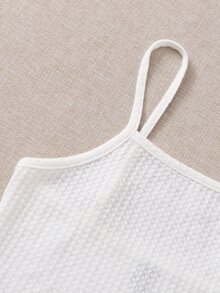 SHEIN EZwear Lettuce Trim Waffle Knit Cami Top - White - View 3