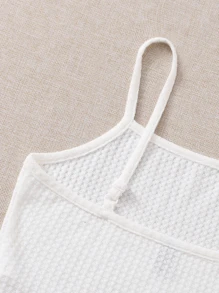 SHEIN EZwear Lettuce Trim Waffle Knit Cami Top - White - View 4