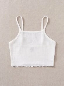 SHEIN EZwear Lettuce Trim Waffle Knit Cami Top - White - View 6