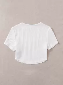 SHEIN EZwear Solid Waffle Knit Tee - White - View 2